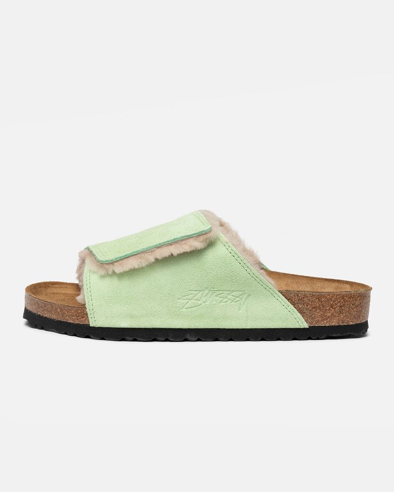STUSSY BIRKENSTOCK SOLANA SHEARLING SLIDE Vert | STUSSY-55913