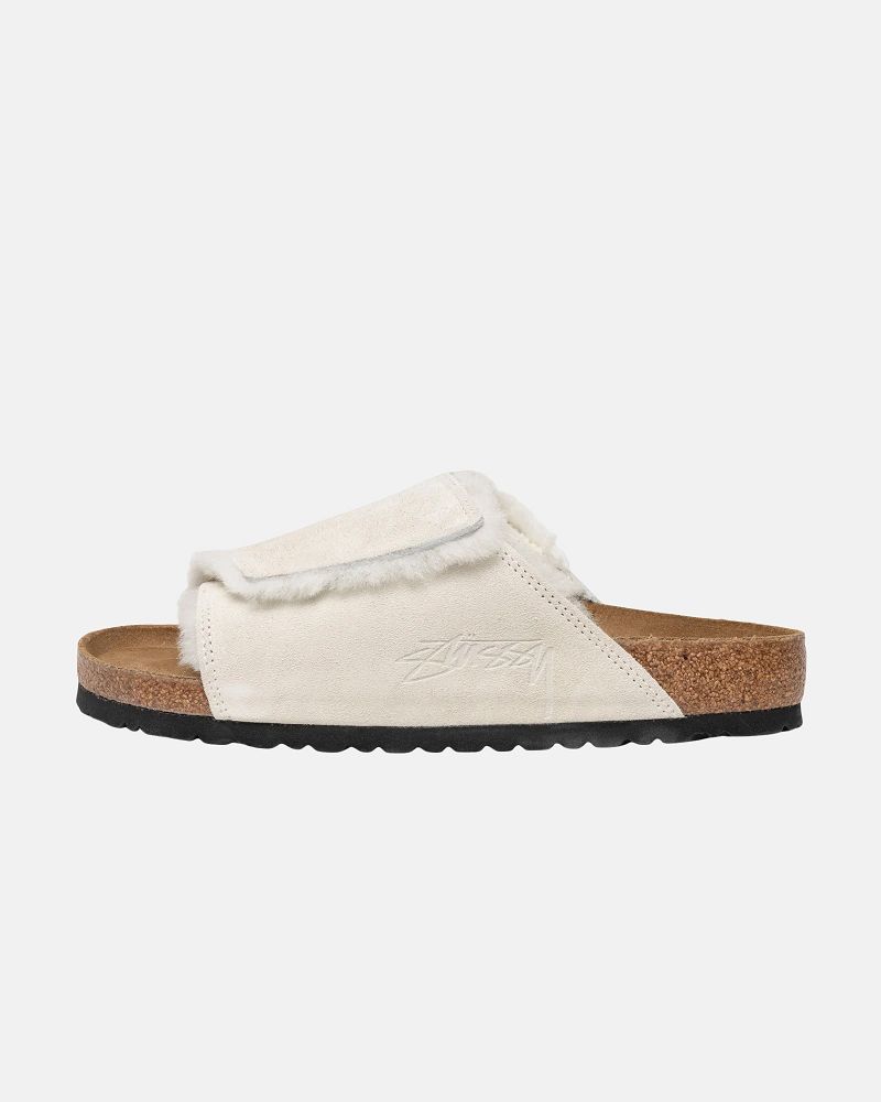 STUSSY BIRKENSTOCK SOLANA SHEARLING SLIDE Beige | STUSSY-55912