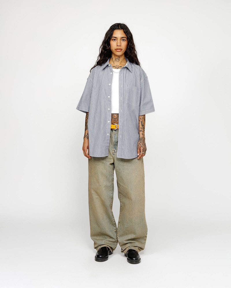 STUSSY BOXY SS SHIRT 8 BALL STRIPE Bleu Marine | STUSSY-56149