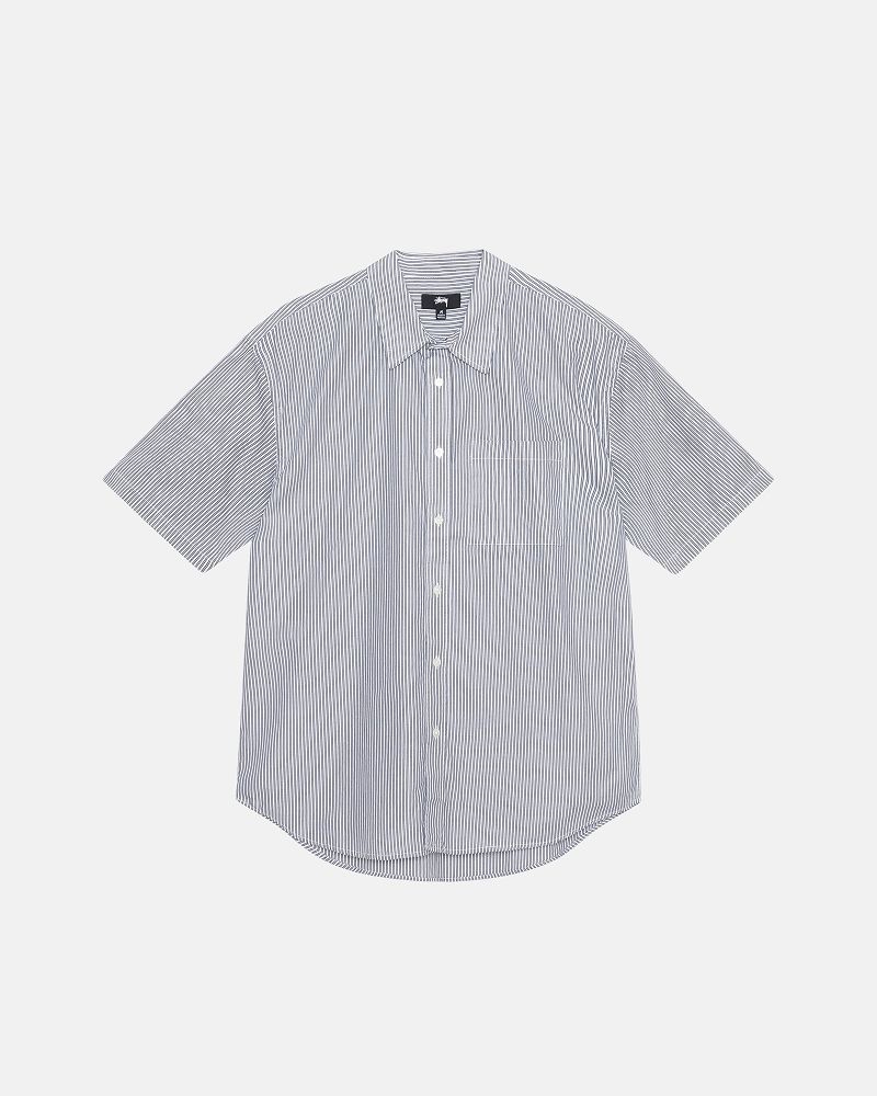 STUSSY BOXY SS SHIRT 8 BALL STRIPE Bleu Marine | STUSSY-56149