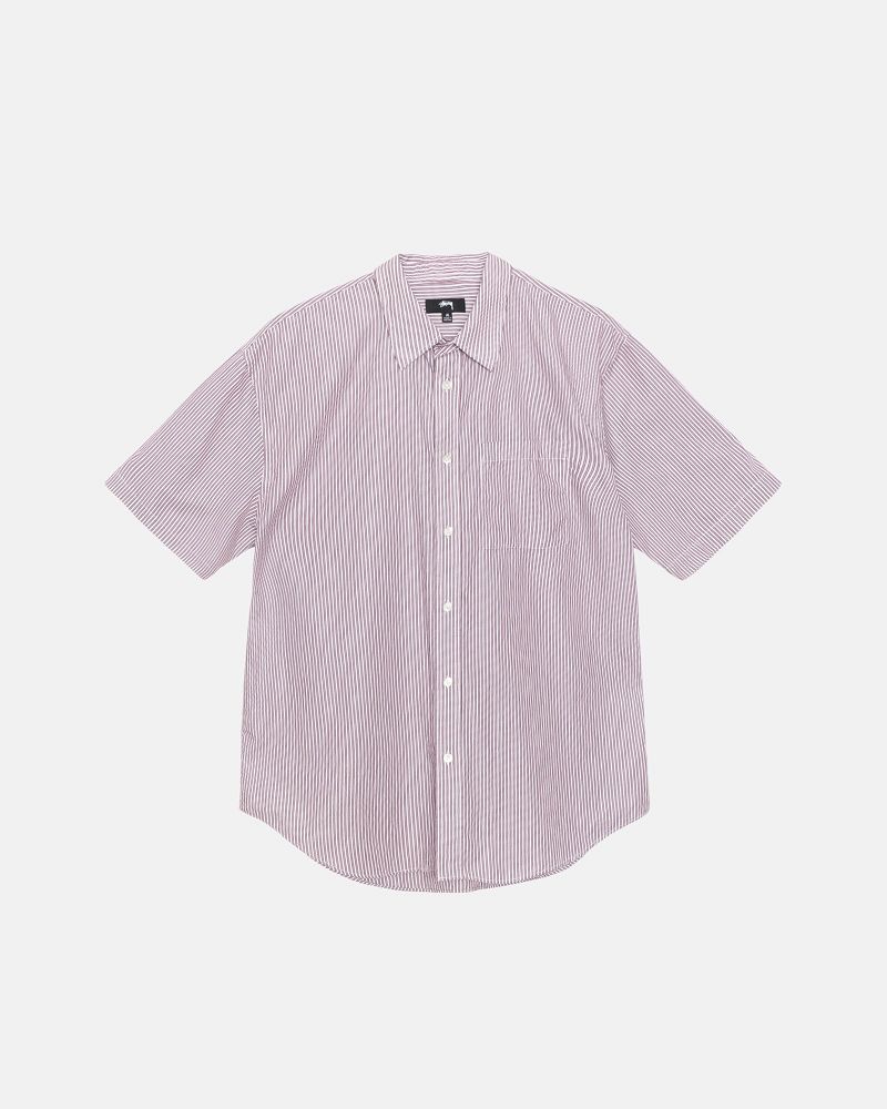 STUSSY BOXY SS SHIRT 8 BALL STRIPE Bordeaux | STUSSY-56148