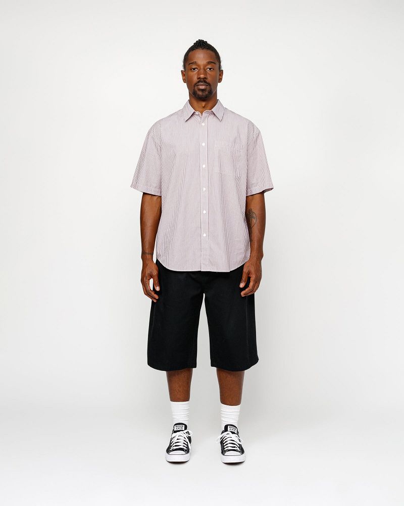 STUSSY BOXY SS SHIRT 8 BALL STRIPE Bordeaux | STUSSY-56148