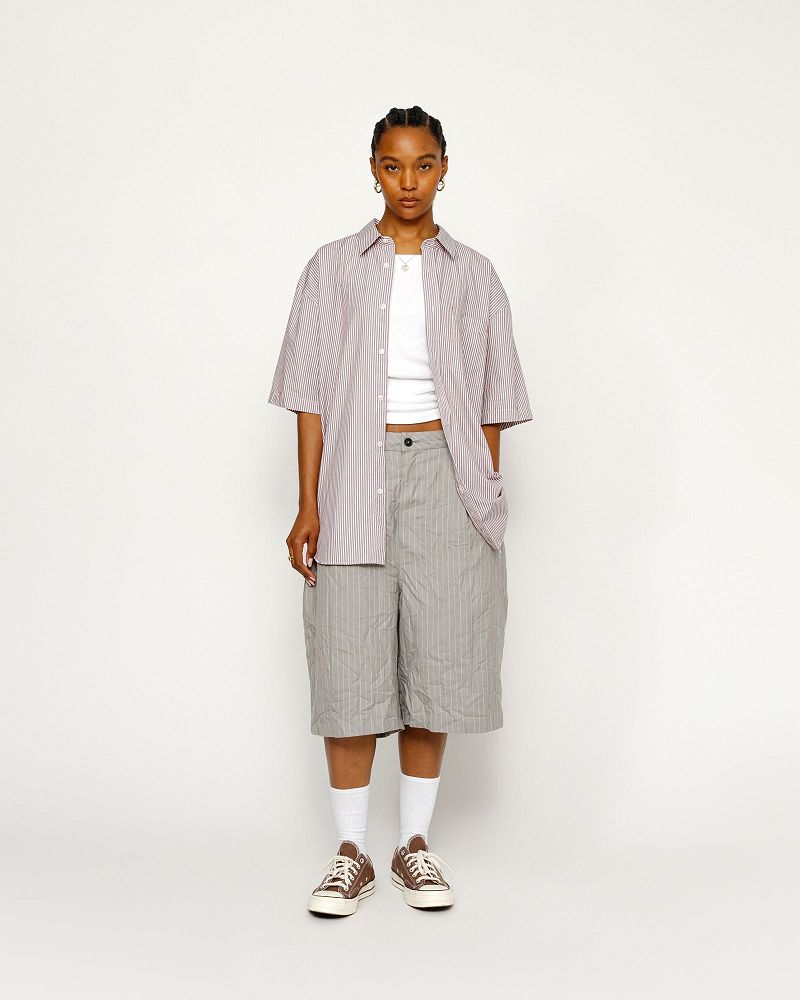 STUSSY BOXY SS SHIRT 8 BALL STRIPE Bordeaux | STUSSY-56148