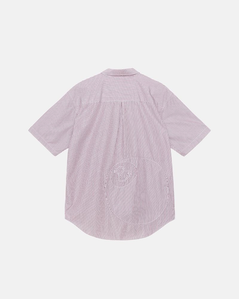 STUSSY BOXY SS SHIRT 8 BALL STRIPE Bordeaux | STUSSY-56148