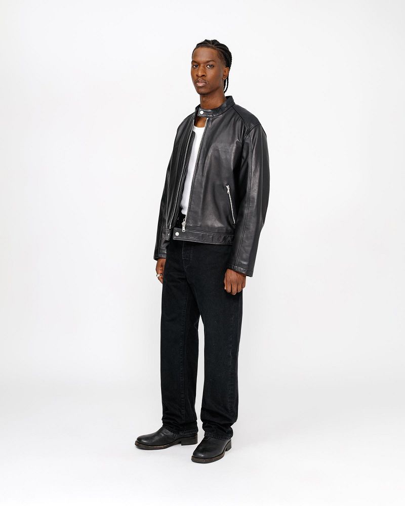 STUSSY CAFE RACER LEATHER JACKET Noir | STUSSY-56377