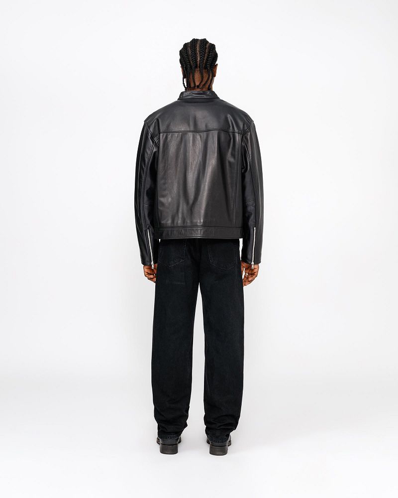 STUSSY CAFE RACER LEATHER JACKET Noir | STUSSY-56377