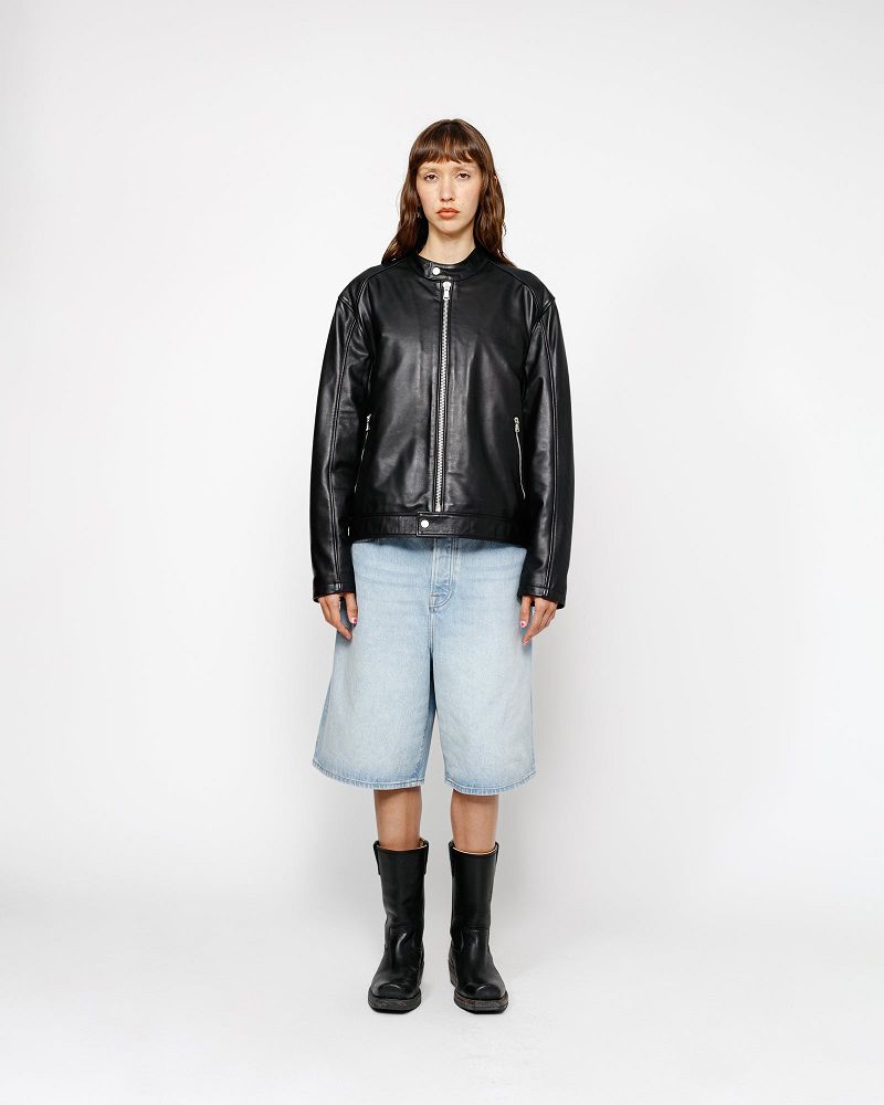 STUSSY CAFE RACER LEATHER JACKET Noir | STUSSY-56377