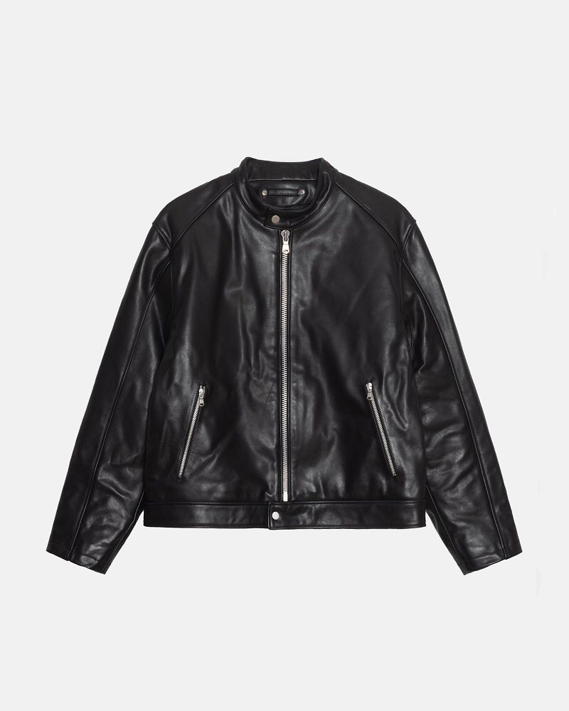 STUSSY CAFE RACER LEATHER JACKET Noir | STUSSY-56377