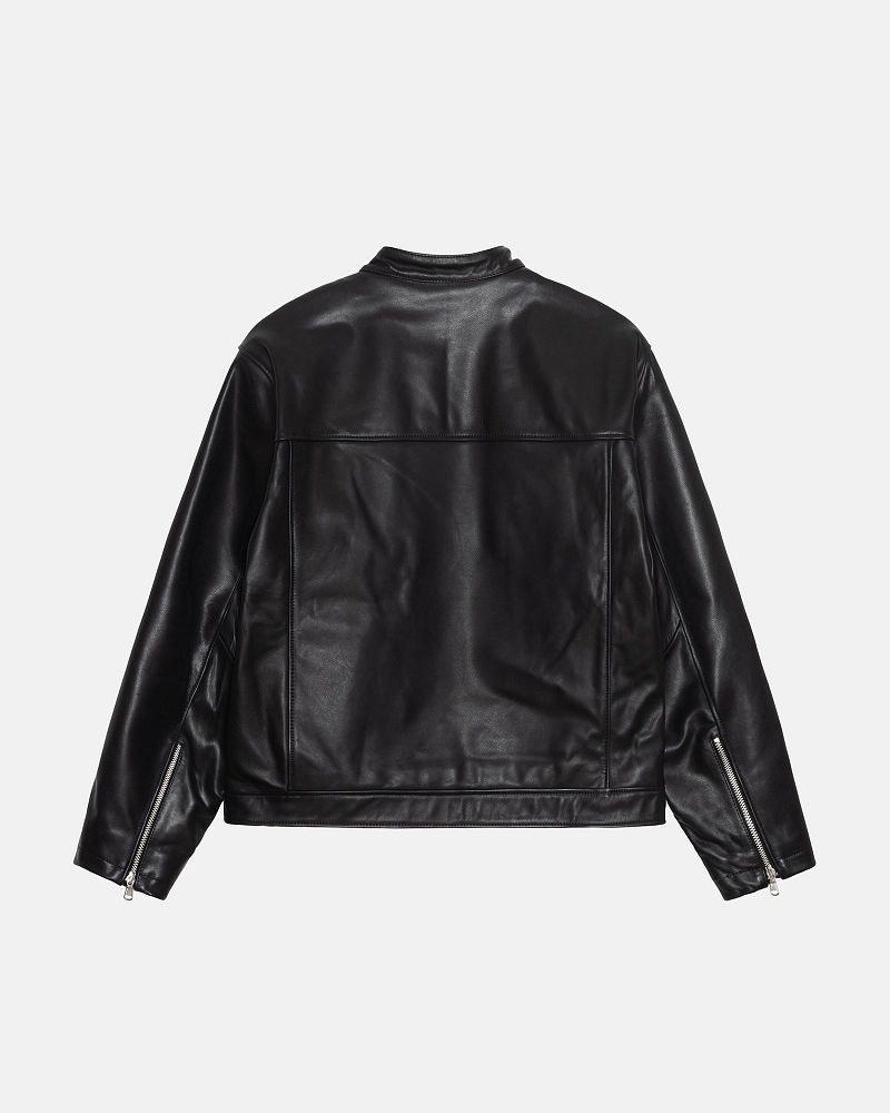 STUSSY CAFE RACER LEATHER JACKET Noir | STUSSY-56377