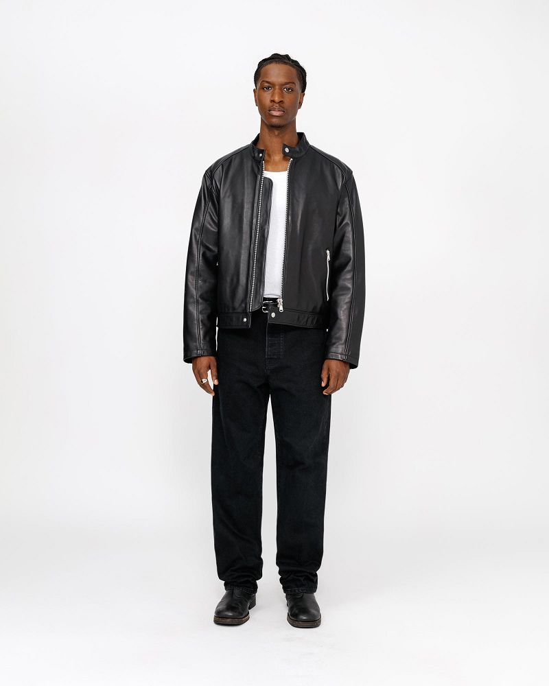 STUSSY CAFE RACER LEATHER JACKET Noir | STUSSY-56377