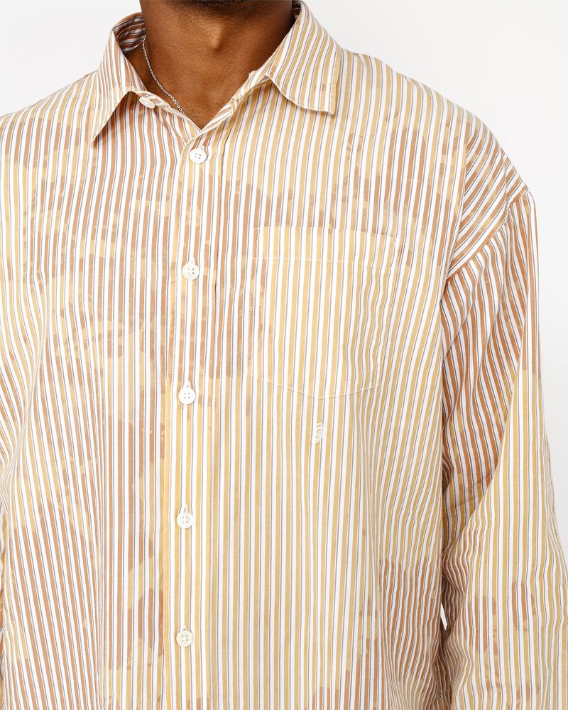 STUSSY CLASSIC LS SHIRT BLEACHED POPLIN Marron | STUSSY-56158