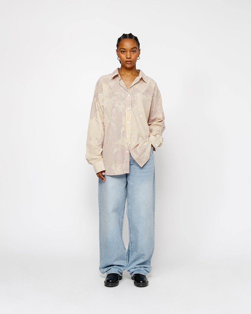 STUSSY CLASSIC LS SHIRT BLEACHED POPLIN Marron | STUSSY-56158