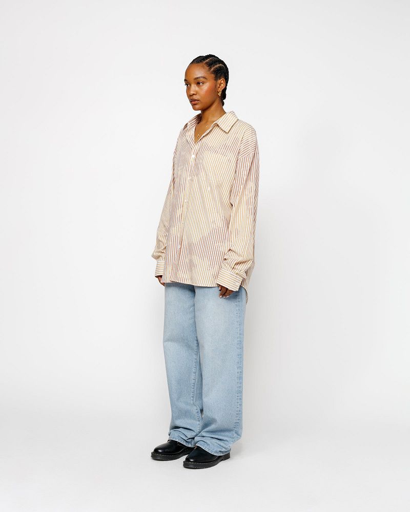 STUSSY CLASSIC LS SHIRT BLEACHED POPLIN Marron | STUSSY-56158