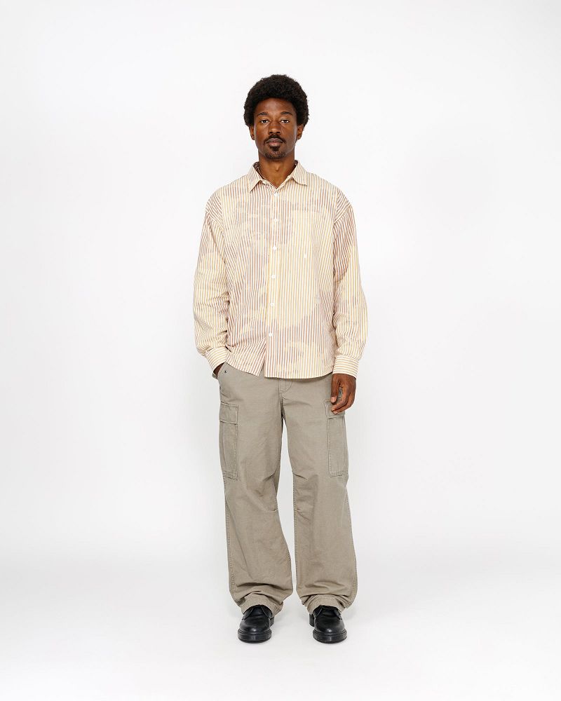 STUSSY CLASSIC LS SHIRT BLEACHED POPLIN Marron | STUSSY-56158