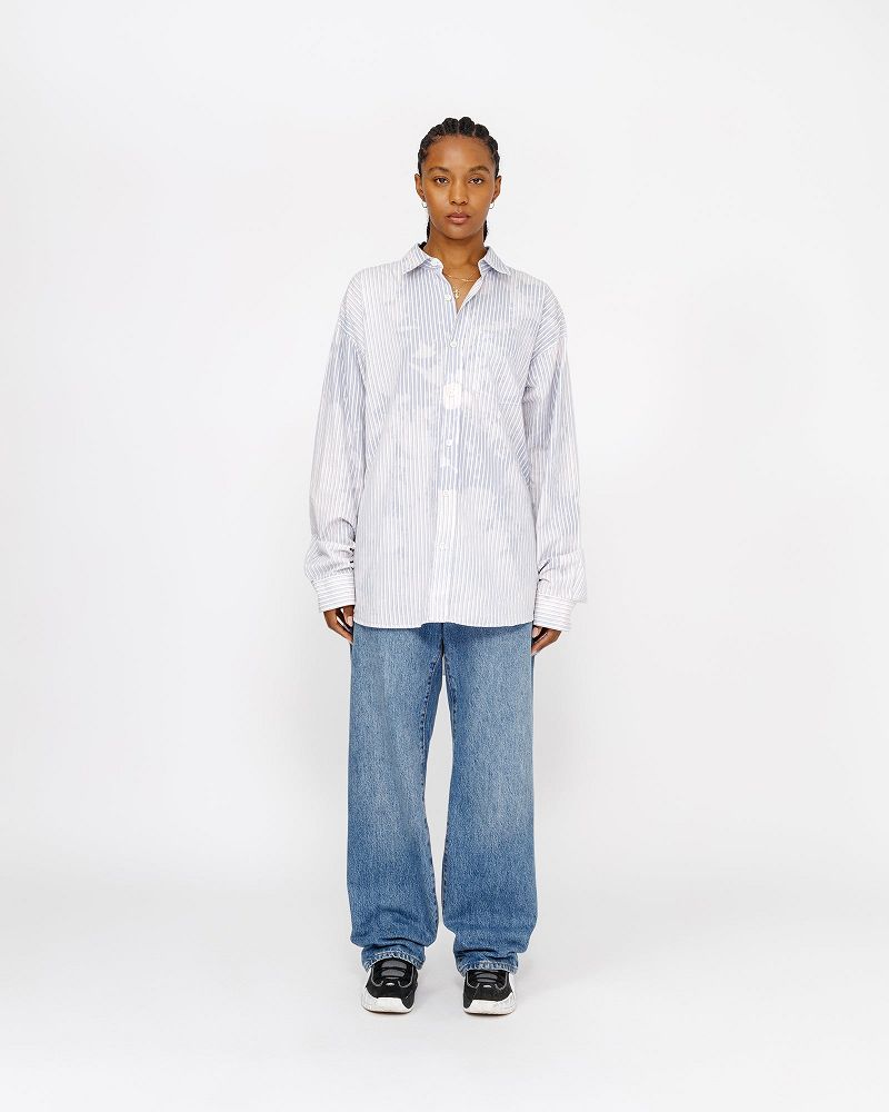 STUSSY CLASSIC LS SHIRT BLEACHED POPLIN Bleu | STUSSY-56157
