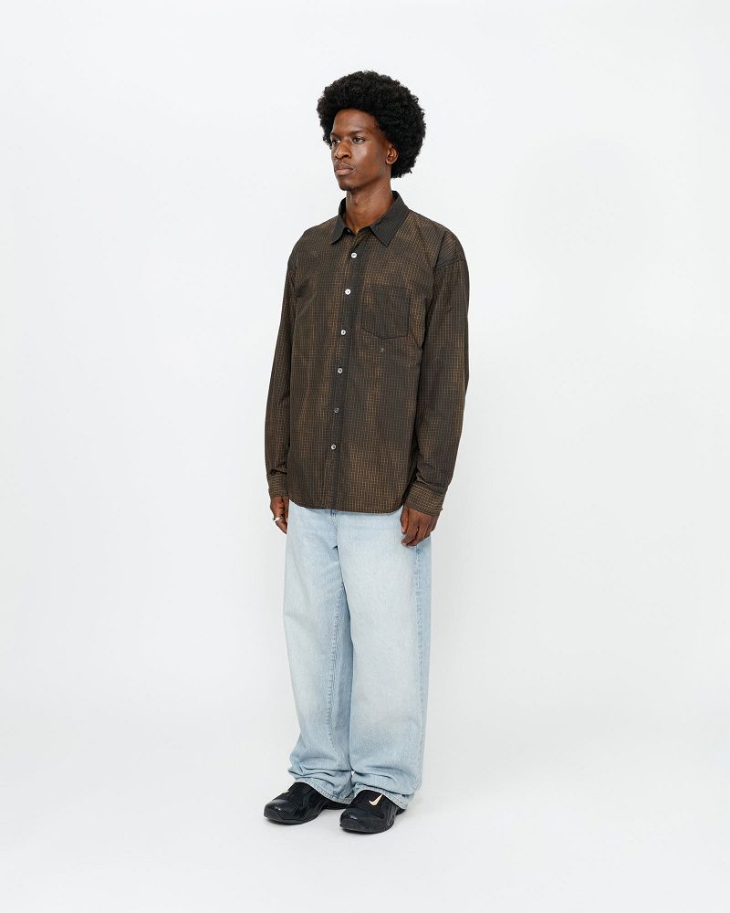 STUSSY CLASSIC LS SHIRT SPRAYED Marron | STUSSY-56155