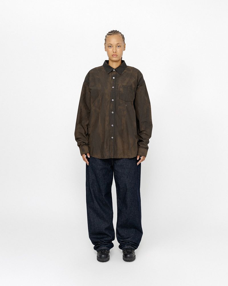 STUSSY CLASSIC LS SHIRT SPRAYED Marron | STUSSY-56155