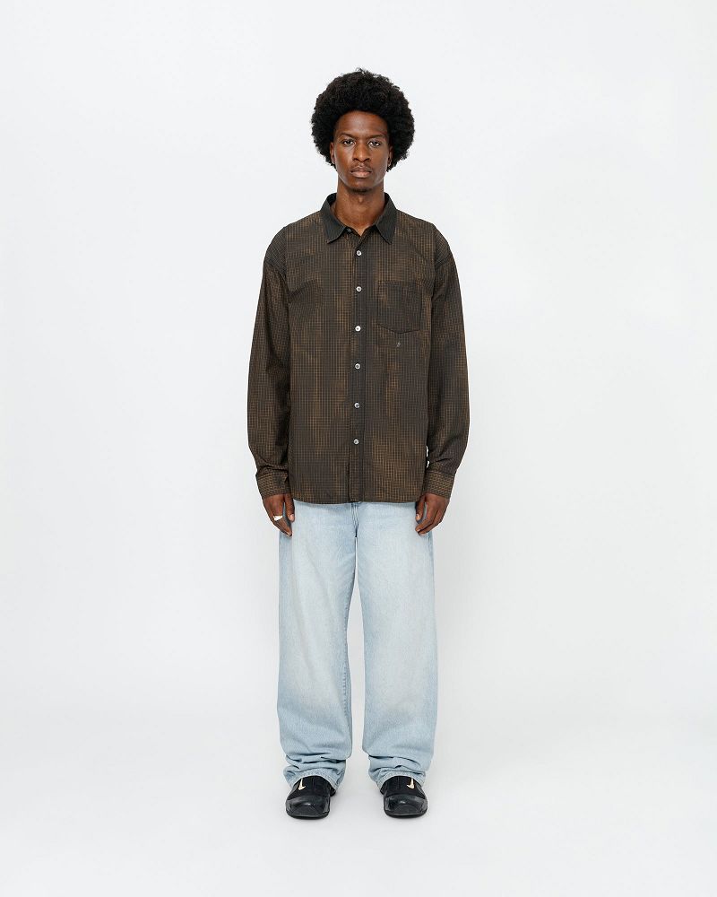 STUSSY CLASSIC LS SHIRT SPRAYED Marron | STUSSY-56155