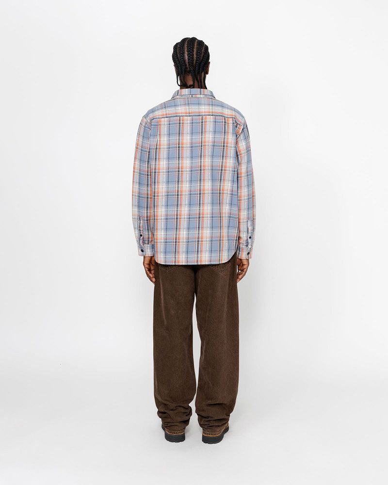 STUSSY DAN WASHED COTTON PLAID SHIRT Bleu | STUSSY-56151