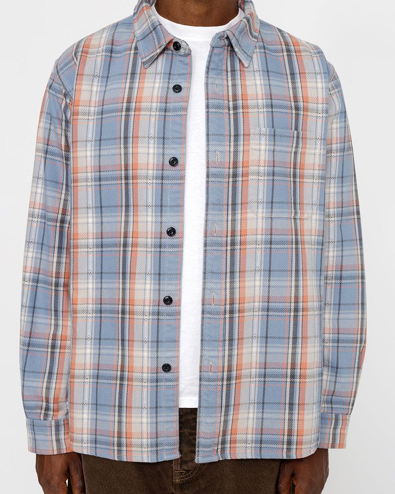 STUSSY DAN WASHED COTTON PLAID SHIRT Bleu | STUSSY-56151