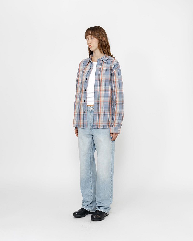 STUSSY DAN WASHED COTTON PLAID SHIRT Bleu | STUSSY-56151