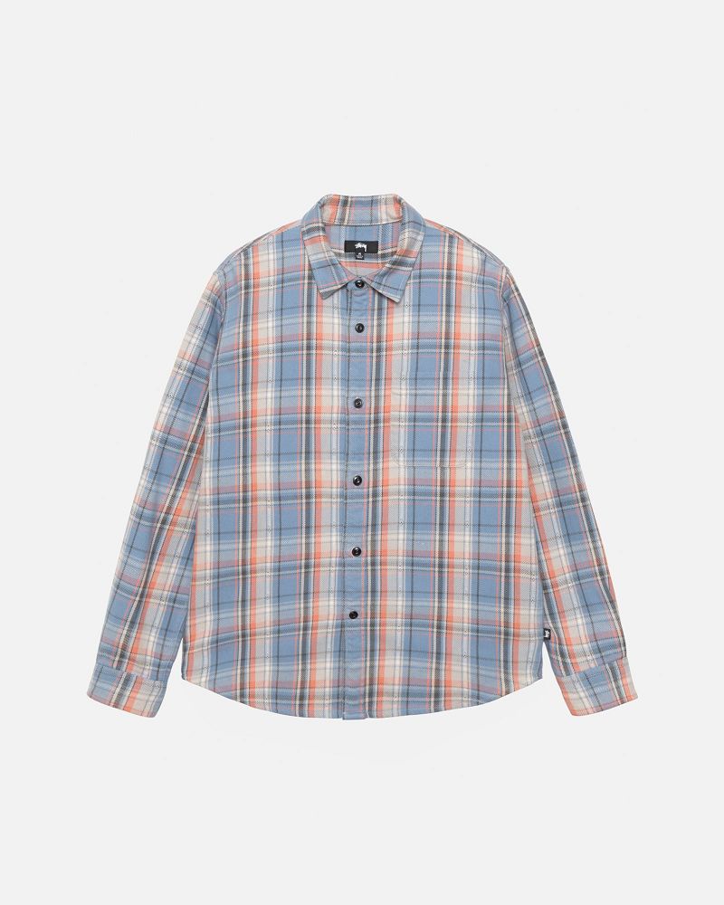 STUSSY DAN WASHED COTTON PLAID SHIRT Bleu | STUSSY-56151