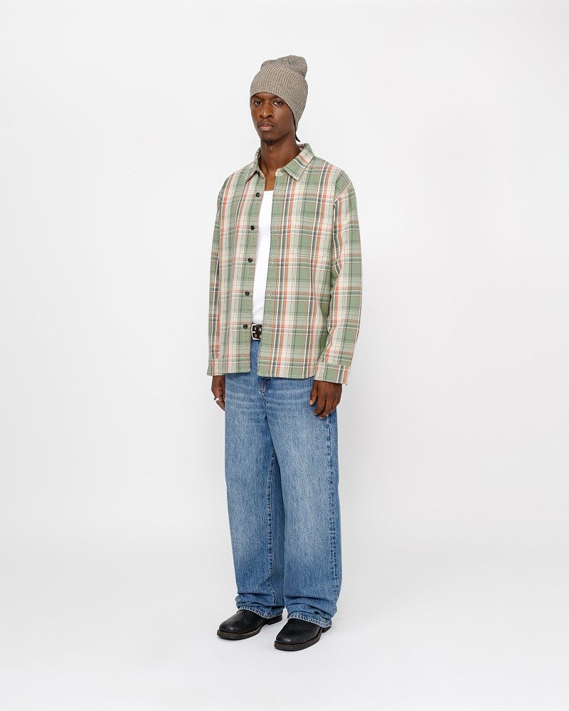 STUSSY DAN WASHED COTTON PLAID SHIRT Vert | STUSSY-56150