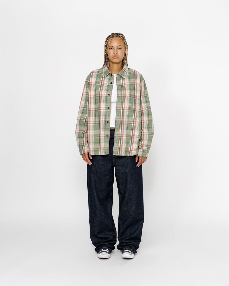 STUSSY DAN WASHED COTTON PLAID SHIRT Vert | STUSSY-56150