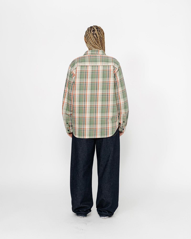 STUSSY DAN WASHED COTTON PLAID SHIRT Vert | STUSSY-56150