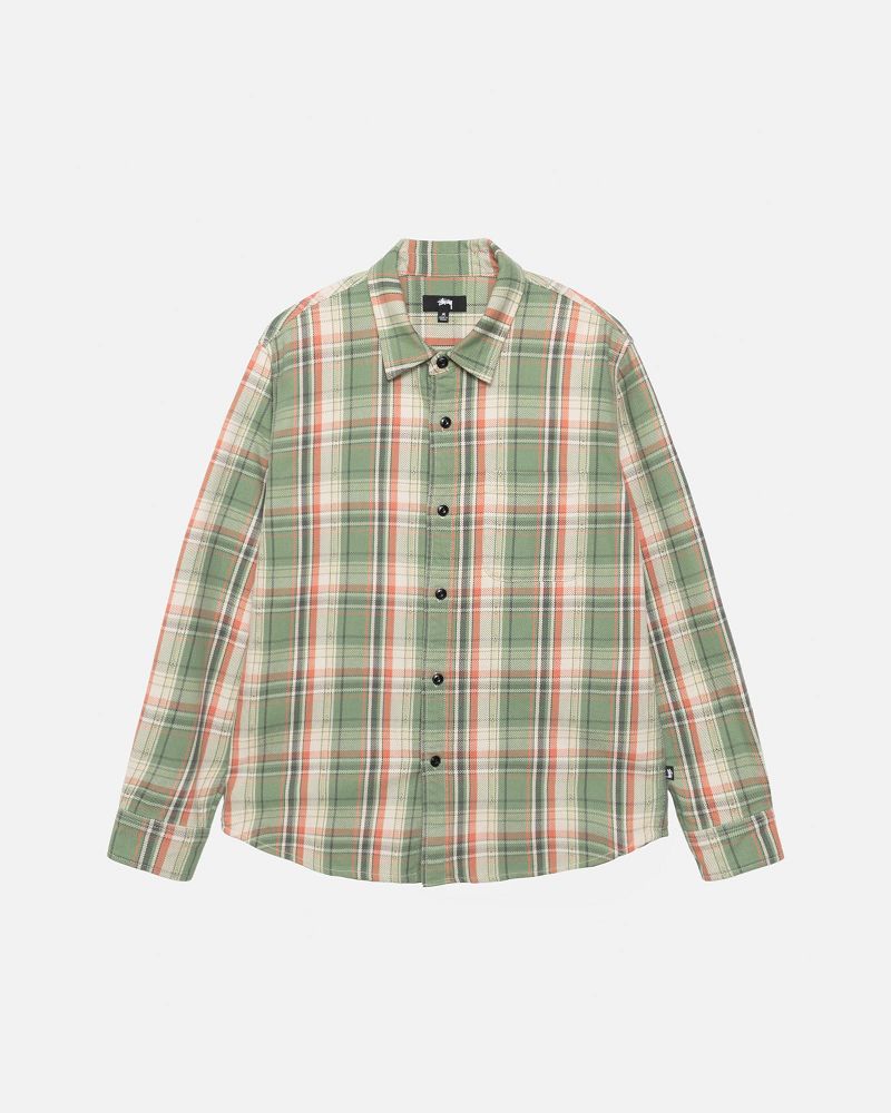 STUSSY DAN WASHED COTTON PLAID SHIRT Vert | STUSSY-56150