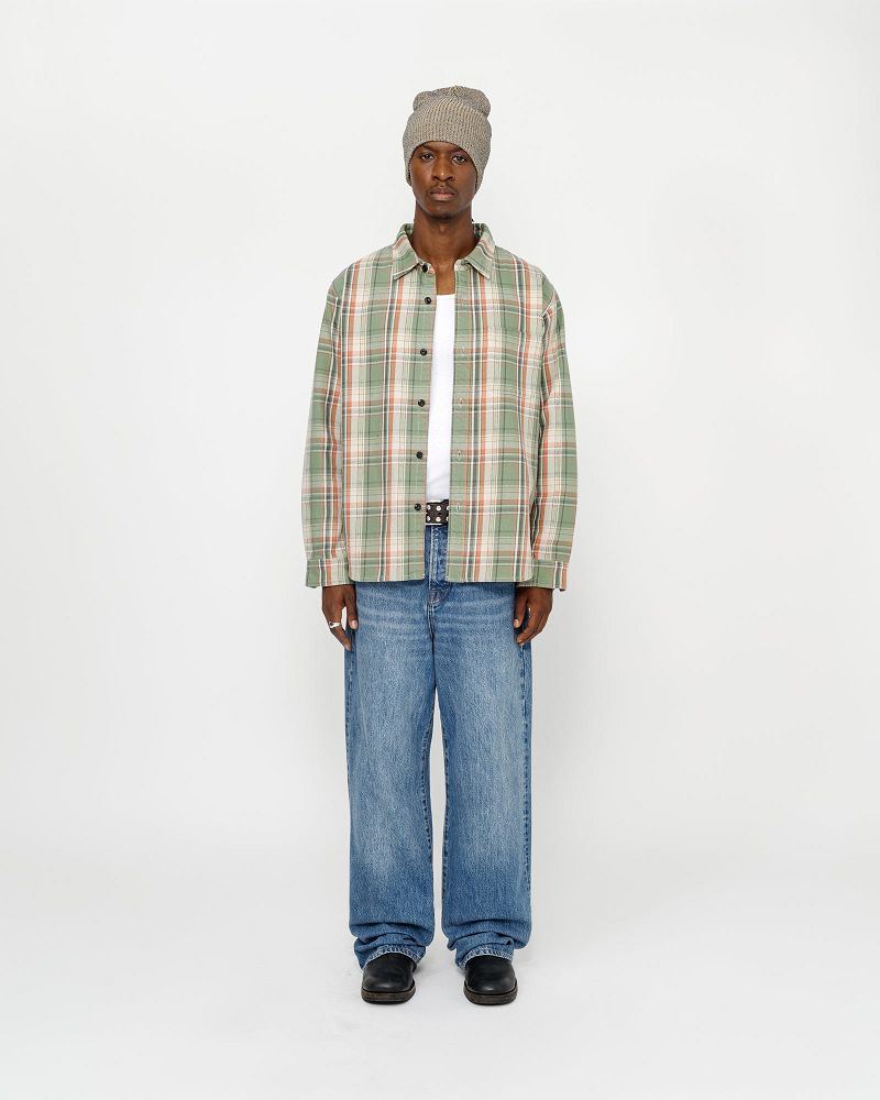 STUSSY DAN WASHED COTTON PLAID SHIRT Vert | STUSSY-56150