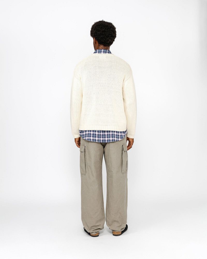 STUSSY EMBROIDERED V-NECK LOGO SWEATER Beige | STUSSY-56185