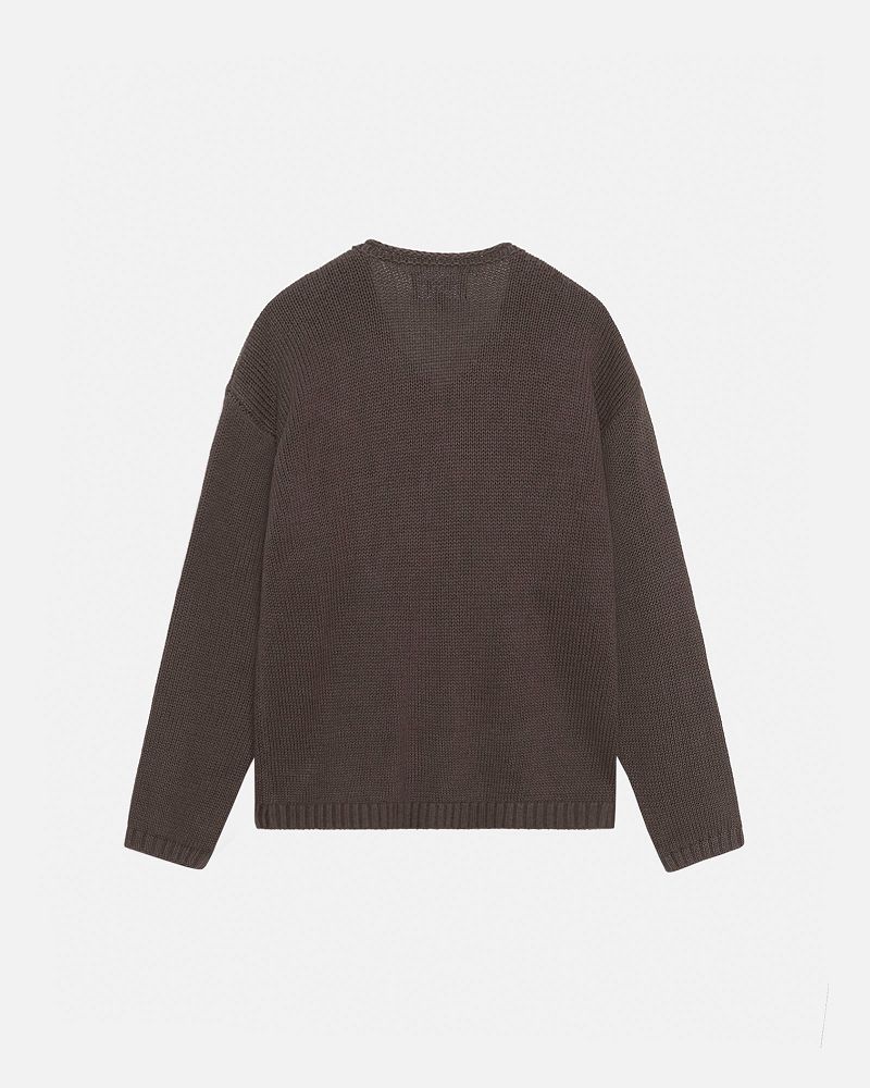 STUSSY EMBROIDERED V-NECK LOGO SWEATER Marron | STUSSY-56184