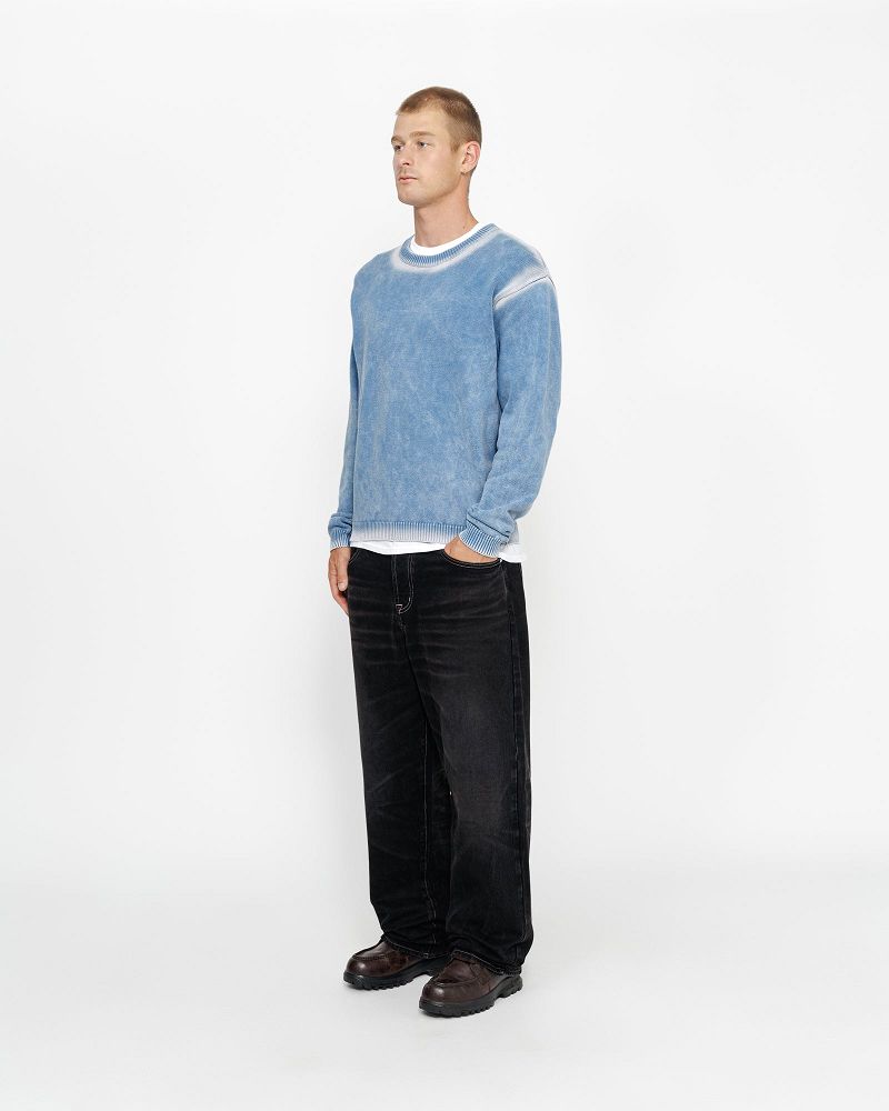 STUSSY FADED COTTON KNIT CREW Bleu | STUSSY-56201