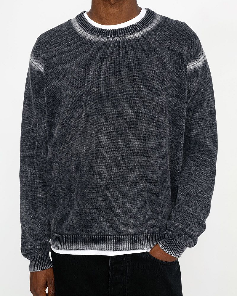 STUSSY FADED COTTON KNIT CREW Noir | STUSSY-56200