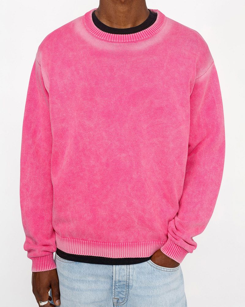 STUSSY FADED COTTON KNIT CREW Rose | STUSSY-56202