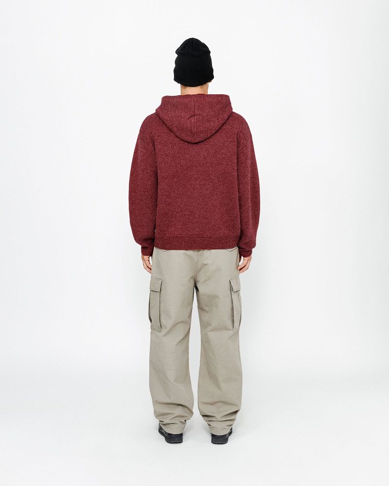 STUSSY FELT PATCH KNIT HOODIE Bordeaux | STUSSY-56192