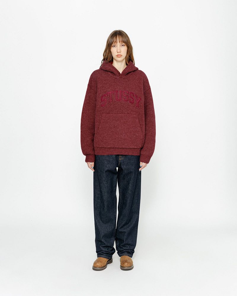 STUSSY FELT PATCH KNIT HOODIE Bordeaux | STUSSY-56192