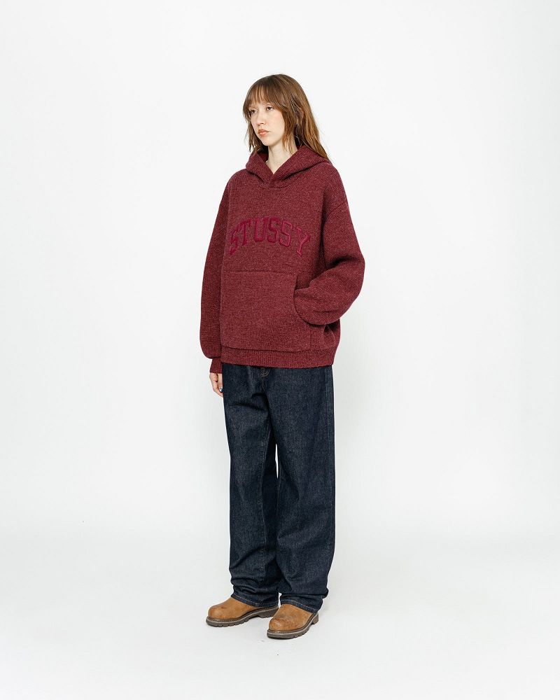 STUSSY FELT PATCH KNIT HOODIE Bordeaux | STUSSY-56192