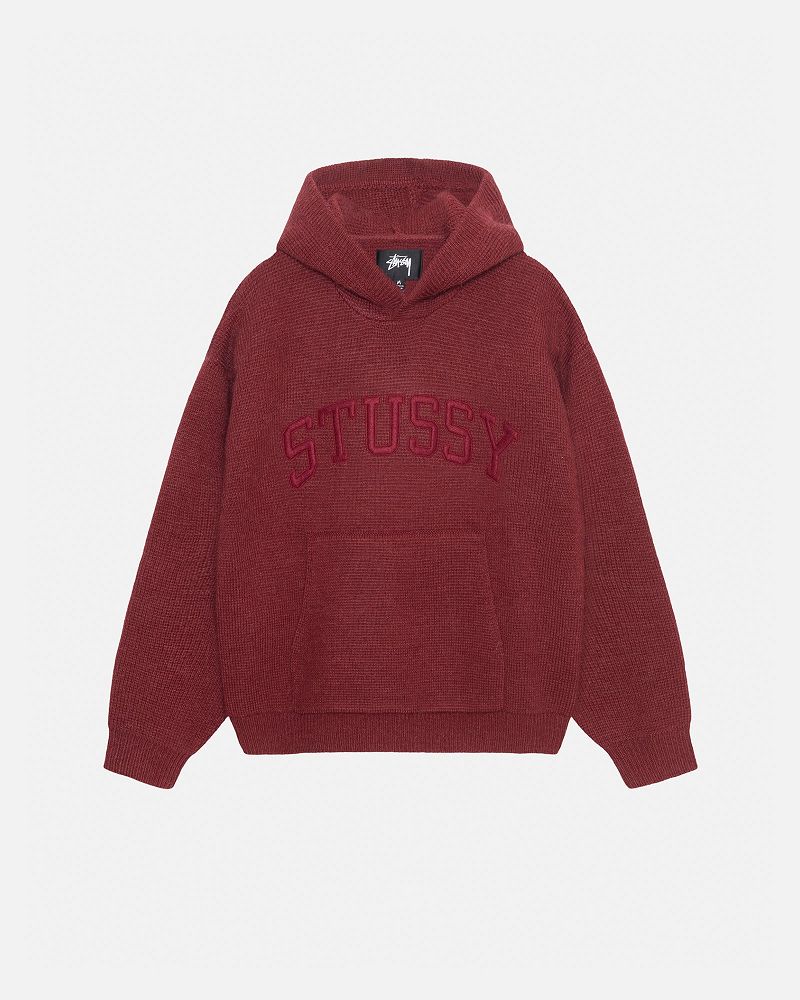 STUSSY FELT PATCH KNIT HOODIE Bordeaux | STUSSY-56192