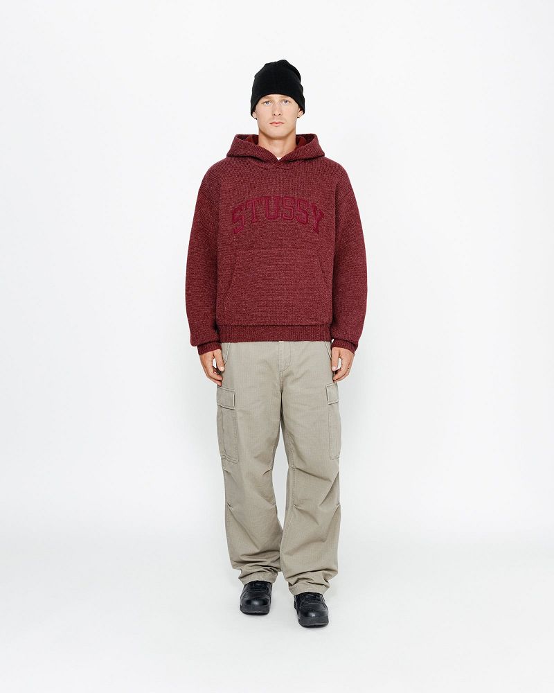 STUSSY FELT PATCH KNIT HOODIE Bordeaux | STUSSY-56192