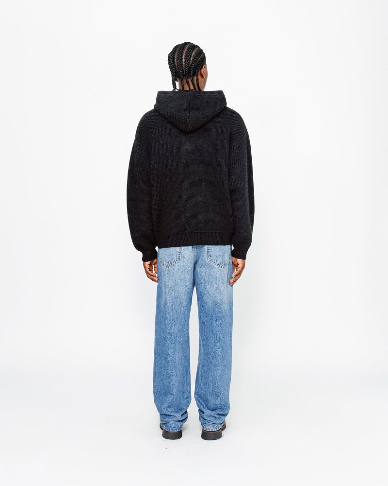 STUSSY FELT PATCH KNIT HOODIE Noir | STUSSY-56191