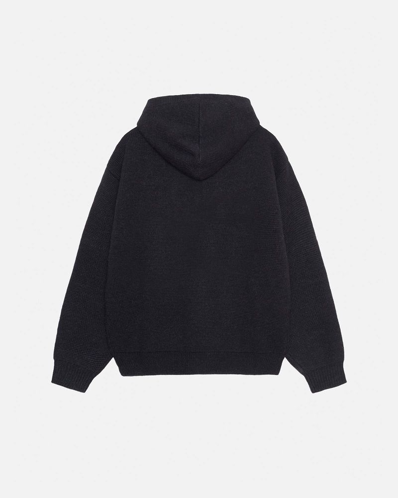 STUSSY FELT PATCH KNIT HOODIE Noir | STUSSY-56191
