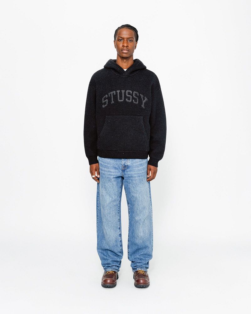 STUSSY FELT PATCH KNIT HOODIE Noir | STUSSY-56191
