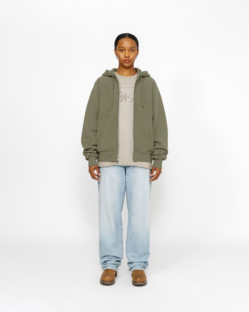 STUSSY FLEECE RAGLAN ZIP HOODIE Vert Olive | STUSSY-56291