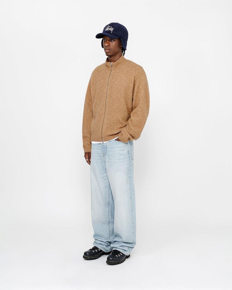 STUSSY FULL ZIP BRUSHED MERINO SWEATER Marron | STUSSY-56177