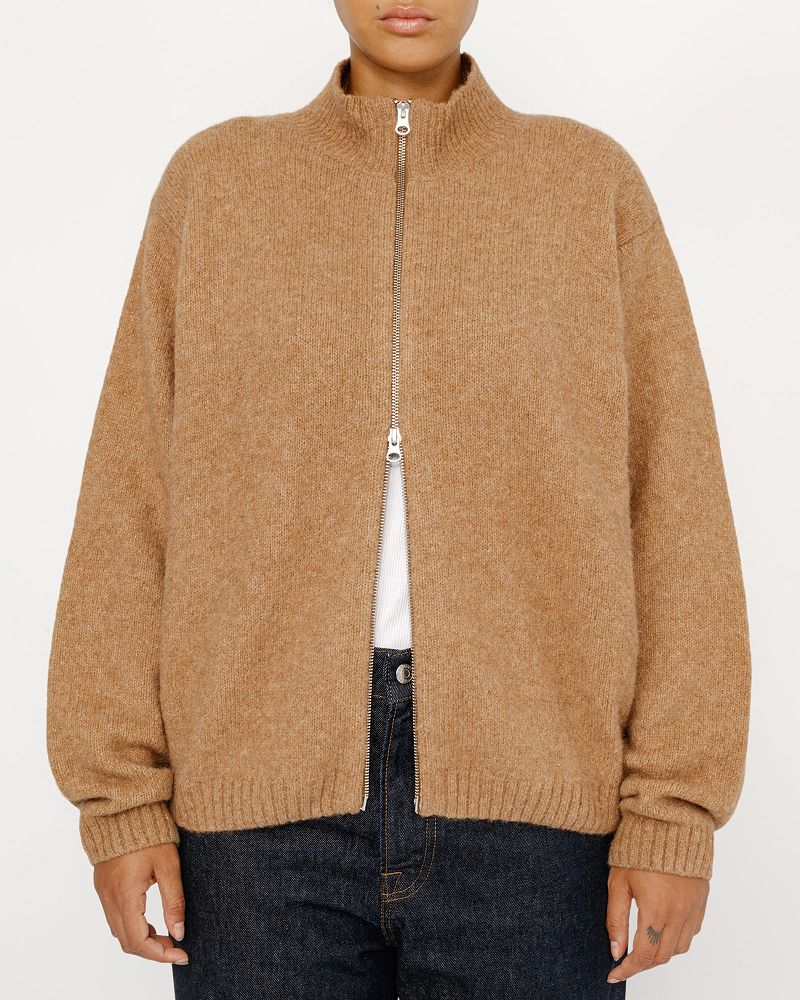 STUSSY FULL ZIP BRUSHED MERINO SWEATER Marron | STUSSY-56177