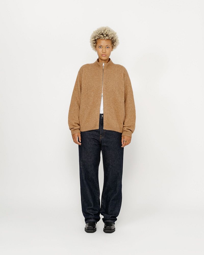 STUSSY FULL ZIP BRUSHED MERINO SWEATER Marron | STUSSY-56177
