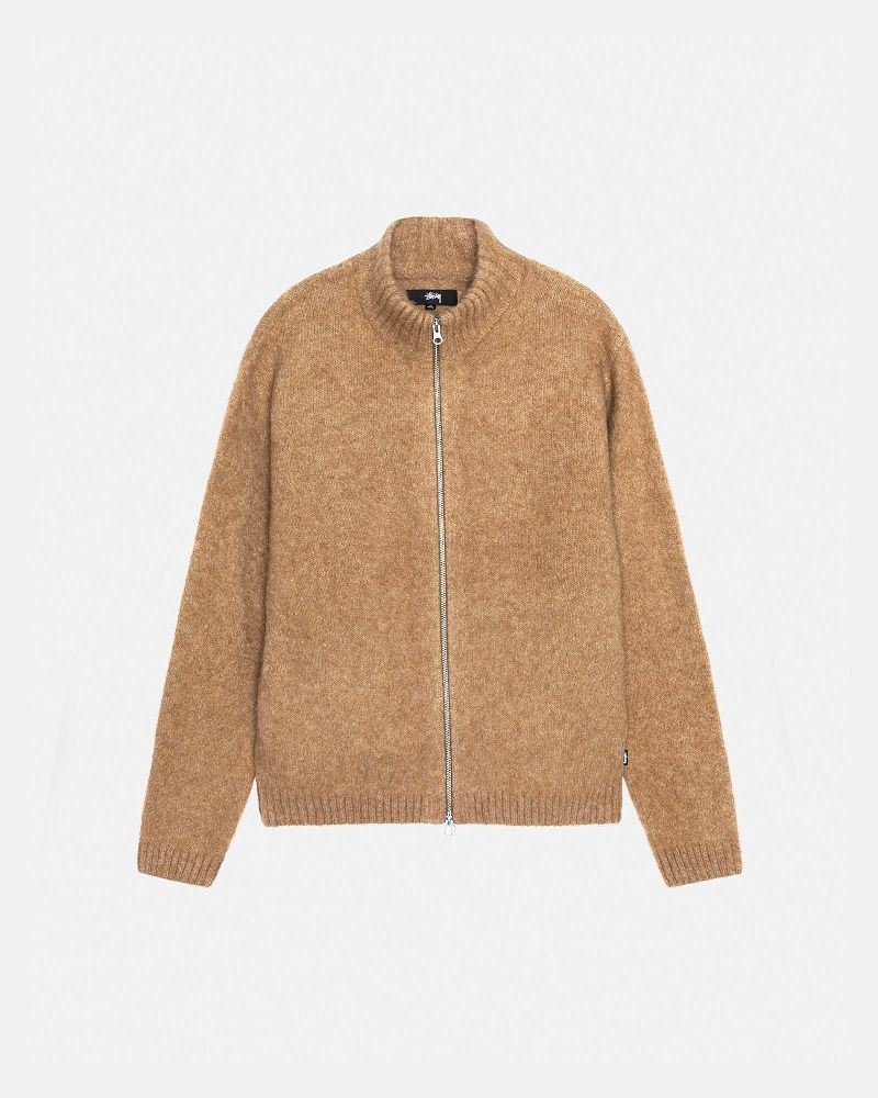 STUSSY FULL ZIP BRUSHED MERINO SWEATER Marron | STUSSY-56177