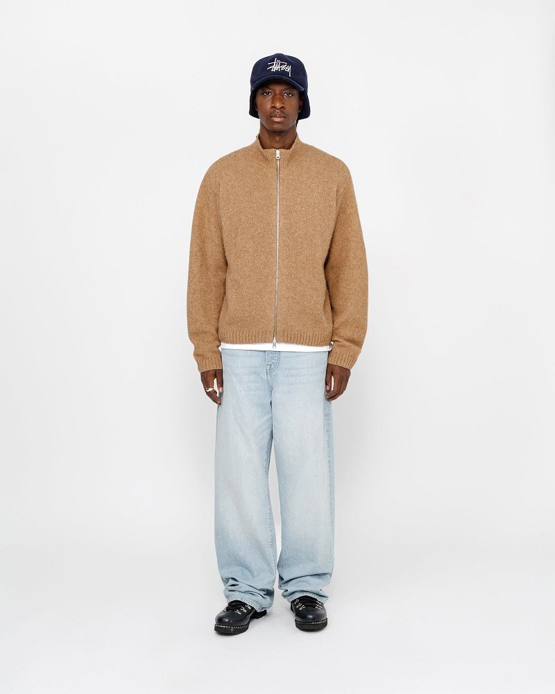 STUSSY FULL ZIP BRUSHED MERINO SWEATER Marron | STUSSY-56177
